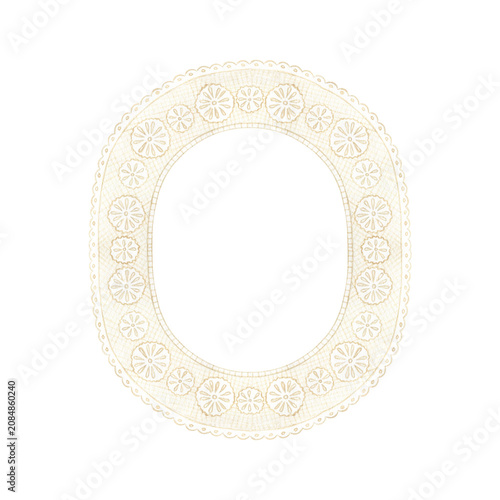 Elegant made of delicate beige lace with vintage floral pattern watercolor oval frame illustration. Hand drawn template with copy space for wedding invitations, romantic stationery and festive decor