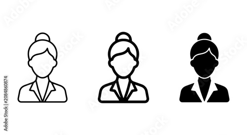 Business Woman Icons, Professional Female Avatar Set, Corporate Employee Silhouette Vector Graphics