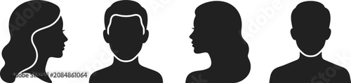 Fotografie Silhouettes of people with different hairstyles