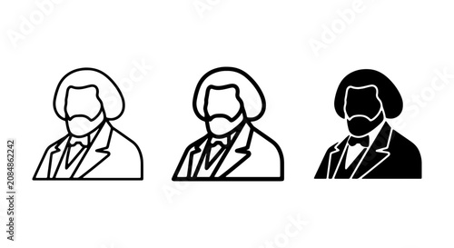 Frederick Douglass Icon Set, Historical Figure Vector Art, Abolitionist Portrait Collection, Black History Month Graphics