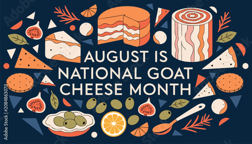 Cuadro en lienzo Decorative illustration celebrating national goat cheese month with assorted foo