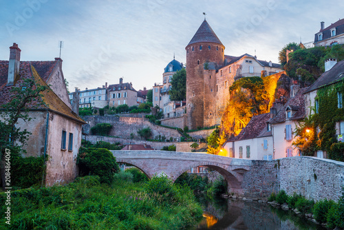 Semur-en-Auxois medieval town at sunset in Burgundy - France