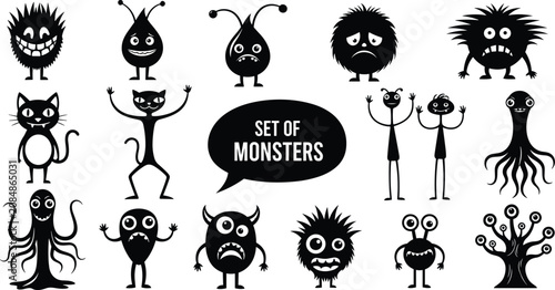 Принти на полотні Cartoon monster silhouette collection, whimsical outline figure, fantasy motif i
