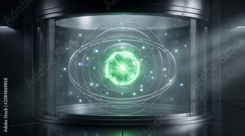 Futuristic Glowing Green Energy Core in a Sci-Fi Laboratory Reactor Chamber for Advanced Power Generation