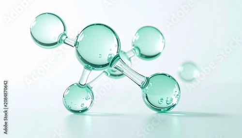 Obraz na płótnie 高級スキンケア広告をイメージしたクリアグリーンの分子構造。透明ガラスの質感が美しい美容成分コンセプト背景。ジェネレーティブAI