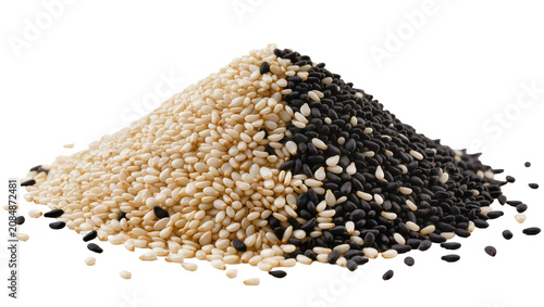 Canvastavla Isolated pile of black and white sesame seeds arranged in a striking contrast, h