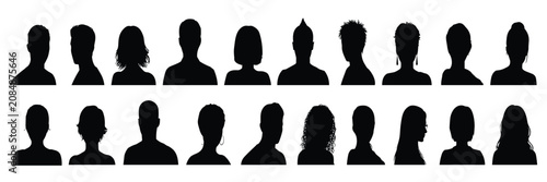 Foto Collection of diverse black silhouette profiles of men and women with various ha