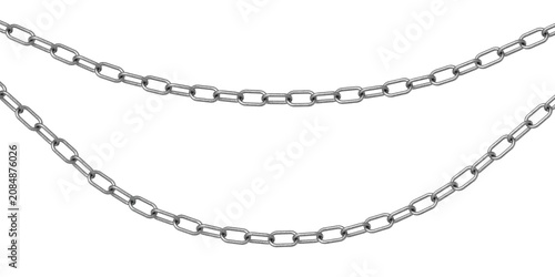 Metal chains hanging horizontally isolated on white background