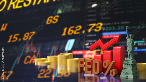 Federal Reserve Rate Hike And American Market Growth 3d render.