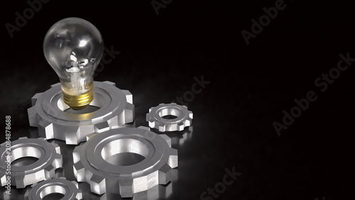Innovative Light Bulb And Engineering Gear Concept 3d render.