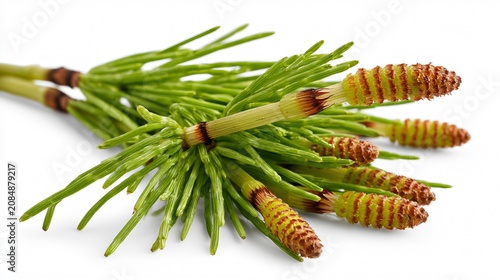 Spring Horsetail Plant Stem Isolated on White Background