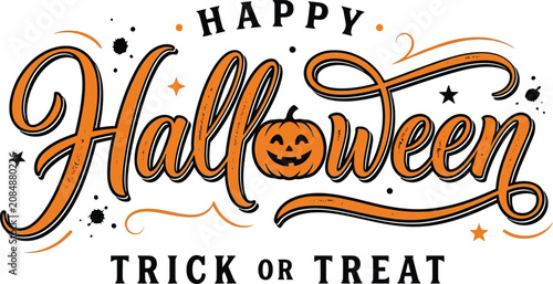 Halloween greeting card with pumpkin and happy trick or treat text