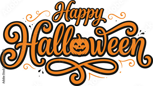 Halloween greeting card with pumpkin and curly text design