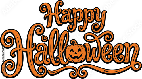 Happy Halloween text with pumpkin on transparent background