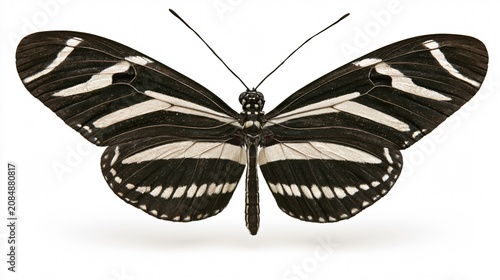 Beautiful Zebra Longwing Butterfly Heliconius charithonia Isolated on White Background