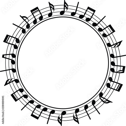 Canvastavla Circular Music Notes Frame: A decorative circular frame composed of musical notes and staff lines, perfect for adding a musical touch to designs
