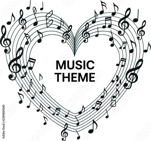 Fotografie Melody of Love: A heart-shaped arrangement of musical notes and staff lines, forming a captivating visual representation of the profound connection between music and emotion