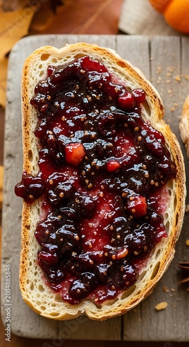 Freshly baked mixed berry pie on wooden board.