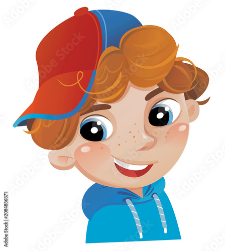 cartoon scene with young boy teenager playing having fun and smiling isolated illustration for children