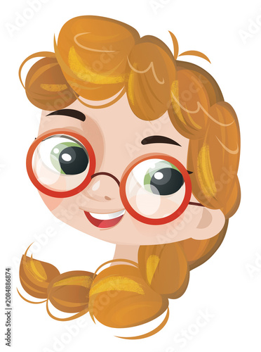 cartoon scene with young girl teenager playing having fun and smiling isolated illustration for children