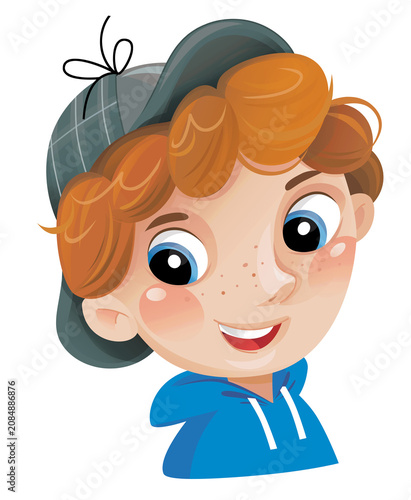 cartoon scene with young boy teenager playing having fun and smiling isolated illustration for children