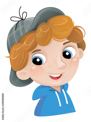 cartoon scene with young boy teenager playing having fun and smiling isolated illustration for children