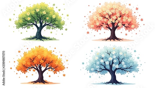 Four seasons trees collection: spring, summer, autumn, winter