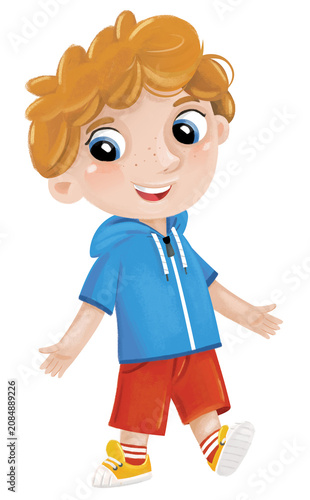 cartoon scene with young boy teenager playing having fun and smiling isolated illustration for children