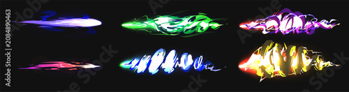 Foto Vector special effects collection featuring  colorful energy blasts, magic missile arrows, and fast motion fire trails on black