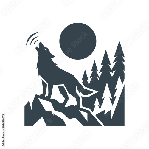 Wolf howling at full moon night.