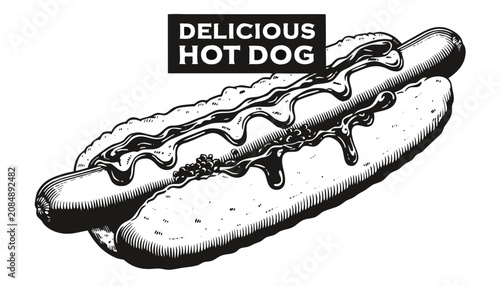 Cuadro en lienzo Very beautiful black and white realistic vector illustration of a delicious hot