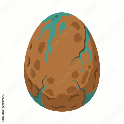 Cracked Brown Dinosaur Egg with Turquoise Spills Flat Design