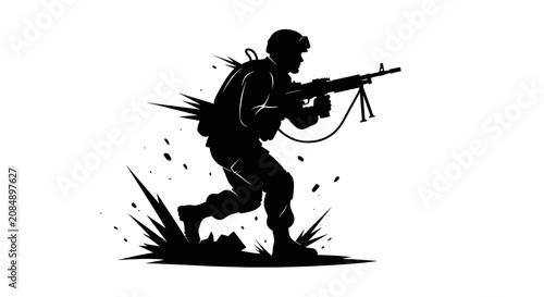 Fotografie Soldier with rifle in combat stance.