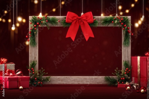 Jolly Good Time: An Ornamented Christmas Frame Envisioned with Red Bow and Festive Decorations