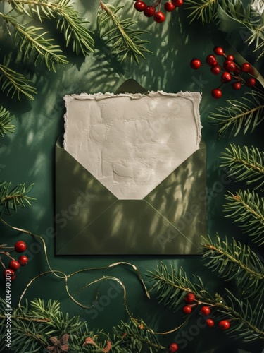 Overlooked Distraction: A Torn Envelope's Hidden Holly Branches and Golden Wire Traces
