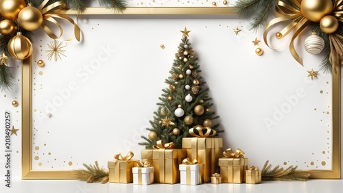 Radiant Elegance: A Glittering Christmas Tree Enchanted with Golden Ornamentation and Luxury Elements