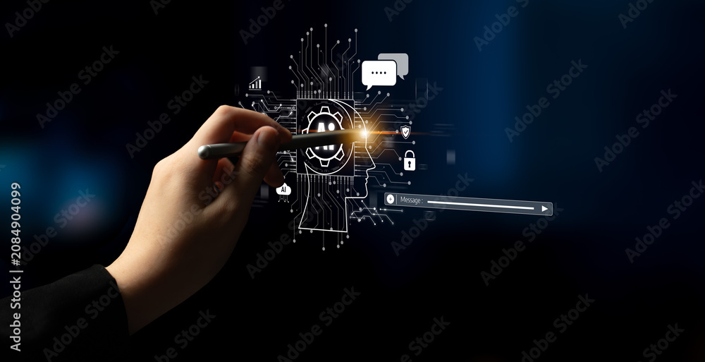 Fototapeta premium AI chatbot using prompt engineering and LLM deep learning delivers explainable generative AI for smarter, more efficient business support. Latch