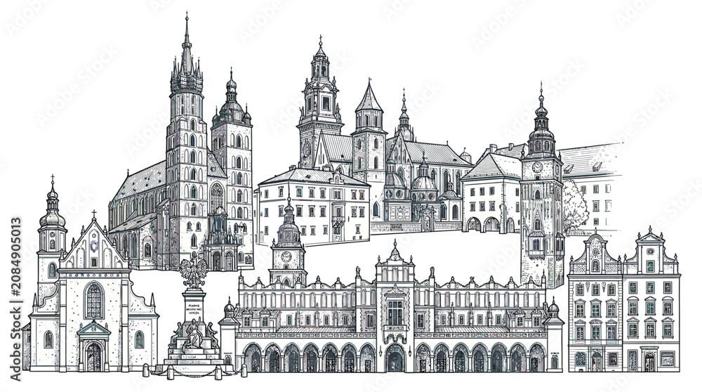 Fototapeta premium Gothic Architecture Buildings Cityscape Skyline.