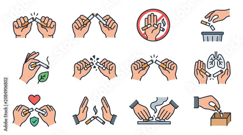 Fotografía Collection of Icons Illustrating Smoking Cessation and Healthy Lungs