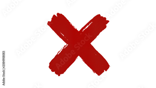 Fotografie Isolated red hand-painted grunge X mark with brushstrokes, cancellation and wron