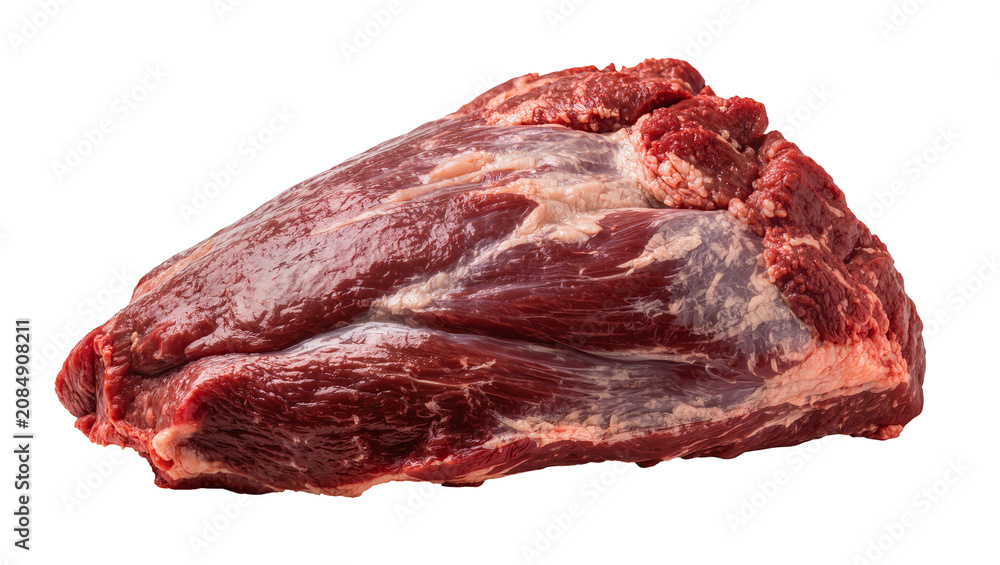 Fototapeta premium Isolated raw beef meat chunk with marbling for gourmet cooking and delicious meals