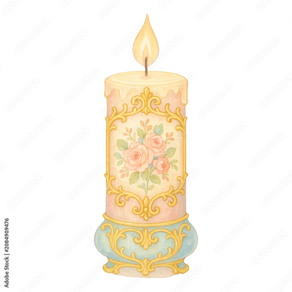 Obraz premium PNG Elegant floral decorative candle illustration.