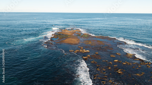 Aerial View of Newport Rocky Coastline with White Wash Waves, Sydney Northern Beaches
