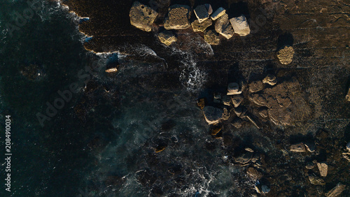 Aerial View of Newport Rocky Coastline with White Wash Waves, Sydney Northern Beaches