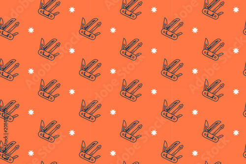 Schilderij op canvas Folding multitool with stars seamless pattern on orange background
