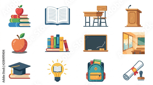 Obraz na plátně Collection of educational icons representing learning and school supplies