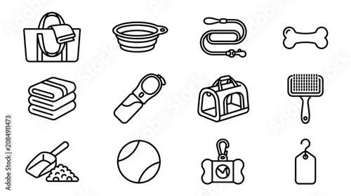 Photos Collection of Pet Care and Grooming Accessories Icons.