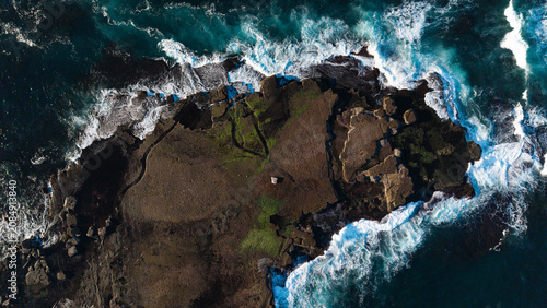 Aerial View of Newport Rocky Coastline with White Wash Waves, Sydney Northern Beaches