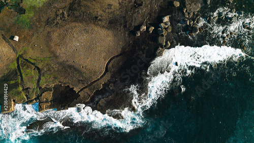 Aerial View of Newport Rocky Coastline with White Wash Waves, Sydney Northern Beaches