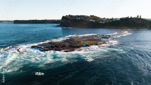 Aerial View of Newport Rocky Coastline with White Wash Waves, Sydney Northern Beaches